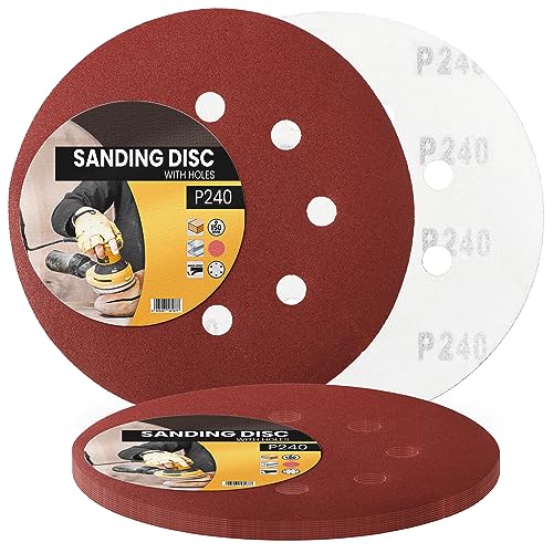 10x Schleifpapier 150mm Klett Körnung P240 Schleifscheiben für Exzenterschleifer Schleifblätter mit Löchern Schmirgelpapier Schleifpads Klettverschluss Kreisschleifscheiben Holz Metall Entrosten Farb von Instalguru