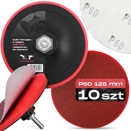 10x Schleifscheiben 125 mm P60 Rund Schleifpapier Schleifpads Schleifblätter Klett Winkelschleifer Scheibe Set + Bohrmaschine Polierteller Schleifteller Adapter M14 von Instalguru