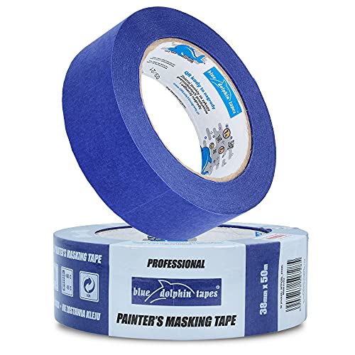 Blue Dolphin™ Profi Malerband 38 mm x 50 m Blau Kreppband Malerkrepp | Abdeckband Maler Klebeband Leicht Ablösbar Innen & Außen Malerabdeckband UV-Beständig Rückstandslos Entfernbar Ohne Lösungsmittel von Instalguru