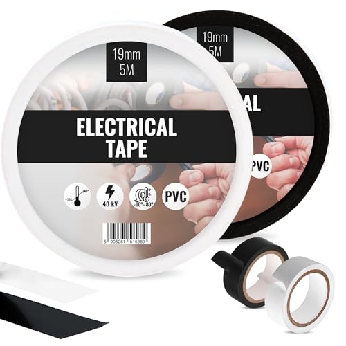 2x Isolierband Isoband Elektriker Klebeband Wasserdicht Iso Tape PVC 19 mm x 5 m Dichtungsband PCV Band Panzerband Wasserfest Elektrisches Bündeln Reparieren Kabeln Schwarz Weiß von Instalguru