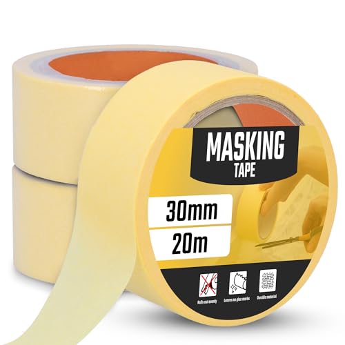 Instalguru 3x Malerband Malerkrepp 30 mm x 20 m Klebeband Kreppband Abklebeband Rückstandfrei Ablösbar Maler Profi Malerarbeiten Streichen Lackieren Renovieren von Instalguru
