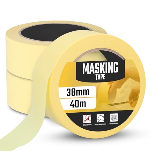 Instalguru 3x Malerband Malerkrepp 38 mm x 40 m Klebeband Kreppband Abklebeband Rückstandfrei Ablösbar Maler Profi Malerarbeiten Streichen Lackieren Renovieren von Instalguru