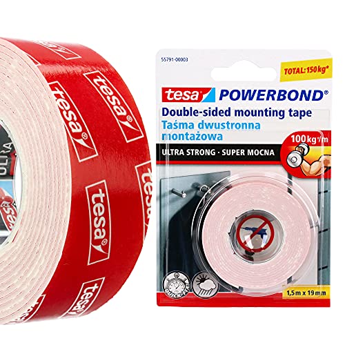 tesa® Doppelklebeband Doppelseitiges Montageband POWERBOND 1,5 m x 19 mm ULTRA STRONG | Klebeband Für Montagearbeiten Innen & Außen | Kleben Wandbefestigung Ohne Bohren Extra Starke 55791-00003-01 von Instalguru