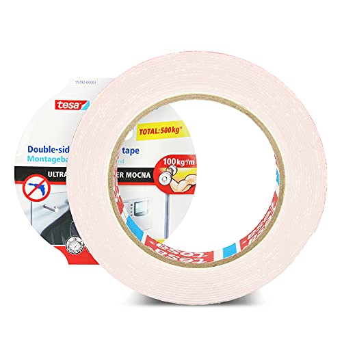 tesa® Doppelklebeband Doppelseitiges Montageband POWERBOND 5 m x 19 mm ULTRA STRONG | Klebeband Für Montagearbeiten Innen & Außen | Kleben Wandbefestigung Ohne Bohren Extra Starke 55792-00003-01 von tesa