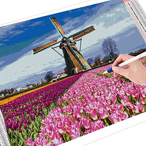 Instarry DIY 5D Diamond Painting Zubehör Groß Windmühle und Tulpen Wohnzimmer Dekoration 60x50 cm von Instarry