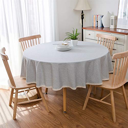 Insun Tischdecke Runden mit Spitze Rand Baumwolle Leinen Tischwäsche Dekorative Staubdichte Tischtuch Abwaschbar Hellgrau 90cm Durchmesser von Insun