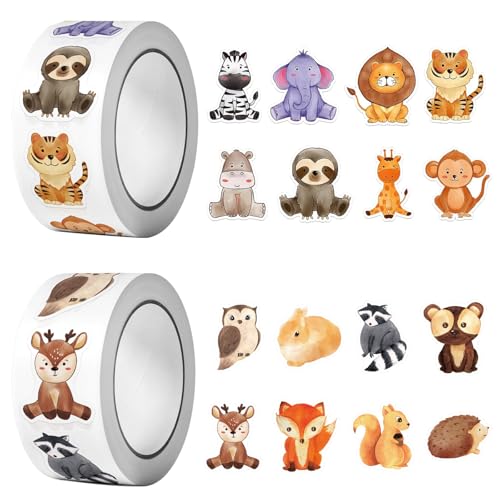 1000 Stück Runde Tier Aufkleber,Tier Belohnungsaufkleber,Animal Sticker Kinder, Tieraufkleber Runde,Animal Sticker Rolle,Meerestiere Stickers Rolle,Dinosaurier Aufkleber Rolle (A) von InteDesign