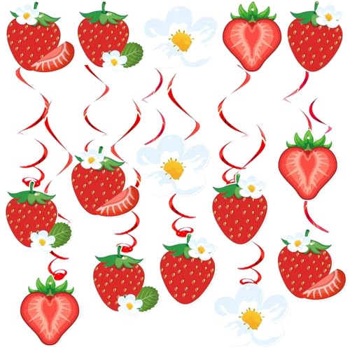 30 Stück Erdbeer-Geburtstagsdekorationen für Mädchen, Erdbeer-Hängewirbel, rosa, Happy Party-Dekorationen, Obstbonbons, Motto-Party-Dekoration für Frühling, Sommer, Geburtstag, Babyparty 30 Stück Erdbeer-Geburtstagsdekorationen für Mädchen, Erdbeer-Hängewirbel, rosa, Happy Party-Dekorationen, Obstbonbons, Motto-Party-Dekoration für Frühling, Sommer, Geburtstag, Babyparty von InteDesign