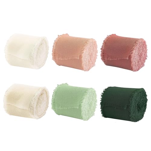Chiffonband mit Fransenrand, 4,1 cm x 5,5 m, grünes Chiffon-Seidenband für Geschenkverpackungen, Hochzeitseinladungen, Brautblumensträuße, Babyparty, Bastelarbeiten, 6 Rollen (Stil 2) von InteDesign