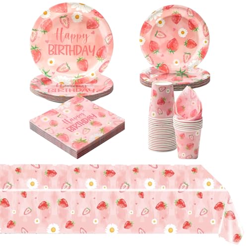 20 Stück Erdbeer Gänseblümchen Partyteller Geburtstag, Erdbeere Partygeschirr Set, Geburtstag Deko mit Teller Servietten Tischdecken, für Liefert Umfasst Teller, Tassen, Servietten, Tischdecke 20 Stück Erdbeer Gänseblümchen Partyteller Geburtstag, Erdbeere Partygeschirr Set, Geburtstag Deko mit Teller Servietten Tischdecken, für Liefert Umfasst Teller, Tassen, Servietten, Tischdecke von Integrity.1