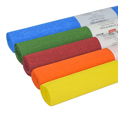 Inter Flowers GmbH Krepppapier Sets Bunt - 5 Rollen Floristenkrepp 50cm x 250cm - Nassfest, nicht ausblutend - Gelb/Orange/Rot/Apfelgrn/Blau - Basteln, Dekoratives Einpacken, Kunstprojekte von Inter Flowers GmbH