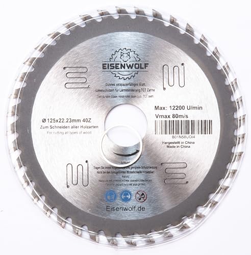 Hochwertiges Sägeblatt 125 mm x 22,2mm für Holz, 40 Zähne Hochwertiges Sägeblatt 125 mm x 22,2mm für Holz, 40 Zähne von Eisenwolf