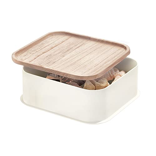 iDesign Schubladenbox, mittelgroße Regalbox aus BPA-freiem, recyceltem Kunststoff, Schubladen Organizer Box mit Deckel aus Paulownia-Holz, weiß, 8,7 x 21,6 x 21,6 cm, 08181 von InterDesign