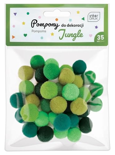 Interdruk - Pompons zum Basteln - Packung mit 35 St. in 6 verschieden Farben - 18 mm Durchmesser - Jungle Set von Interdruk