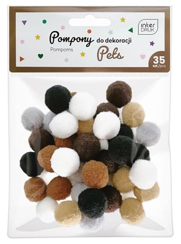 Interdruk - Pompons zum Basteln - Packung mit 35 St. in 6 verschieden Farben - 18 mm Durchmesser - Pets Set von Interdruk