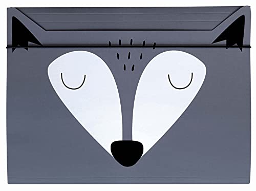 Sammelmappe A4 - Gummizug Zeichenmappe für Kinder - aus Starkem Karton - Soft-Touch - Innen und Außen Bedruckt - Lustige Form - Wolf von Interdruk