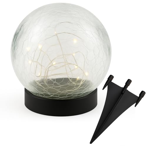 Solarlampen für außen warmweiß & wetterfest, 20 LED, Solarleuchte Garten, Solar-Laterne draußen, Solar-Lampions, Gartenleuchte solar, Solarlichterkette im Glas, Solarlampe Kugel in Bruchglas-Optik von Intergarden