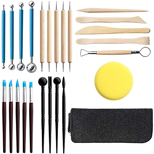Polymer Clay Werkzeuge, 25pcs Polymer Ton Modellierwerkzeug, 5 Dotting Tool, 5 Modellierwerkzeug Silikon, 4 Ball Tool, 4 Modellierwerkzeug, 5 Ton Schnitzwerkzeuge, Schwamm und Aufbewahrungstasche Polymer Clay Werkzeuge, 25pcs Polymer Ton Modellierwerkzeug, 5 Dotting Tool, 5 Modellierwerkzeug Silikon, 4 Ball Tool, 4 Modellierwerkzeug, 5 Ton Schnitzwerkzeuge, Schwamm und Aufbewahrungstasche von Interior Pro