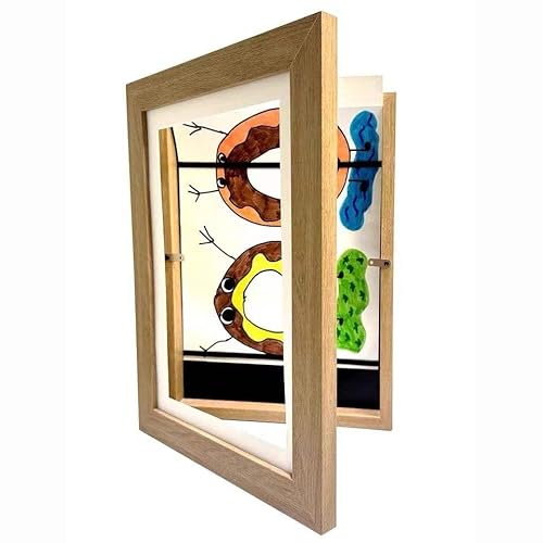 Internovo Holz Kinder Kunst Bilderrahmen - 32 * 24 * 2.7cm Bilderrahmen für Kinderzeichnungen - Frontöffnung & Elastikbänder - A4 Kinder Kunst Rahmen Aufklappbar mit Magnetverschluss von Buosha