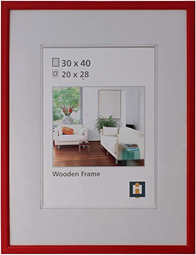 Intertrading Bilderrahmen 30 x 40 rot Holz Echt-Glas Portrait-Rahmen Foto Hoch- Quer-Format zum Hängen von Intertrading