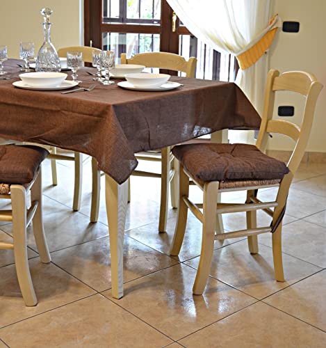 Tischdecke aus 100 % Baumwolle, bedruckt, in Leinenoptik, hergestellt in Italien, Tischdecke aus eleganter Baumwolle, quadratisch und rechteckig, für Innen und Außenbereich (Braun, X6 Sitzer (140 x von Intimitaly
