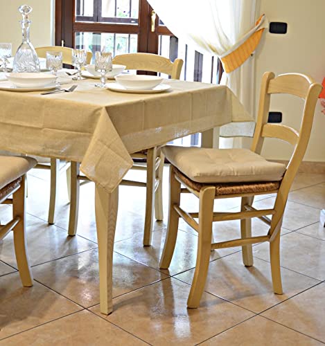 Tischdecke aus 100 % Baumwolle bedruckt LeinenOptik hergestellt in Italien Tischdecke aus eleganter Baumwolle quadratisch und rechteckig für Innen und Außenbereich (Creme X12 Sitzer (140 x 240 cm) von Intimitaly