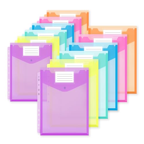12 Stück Dokumententasche A4,Premium Transparent 6 Farben Dreidimensionale Dokumentenmappe mit Druckknopf Ordner Tasche mit 11 Lochrand und Etikettentasche für Dokumente Organisiere Öffnung oben 12 Stück Dokumententasche A4,Premium Transparent 6 Farben Dreidimensionale Dokumentenmappe mit Druckknopf Ordner Tasche mit 11 Lochrand und Etikettentasche für Dokumente Organisiere Öffnung oben von Inture