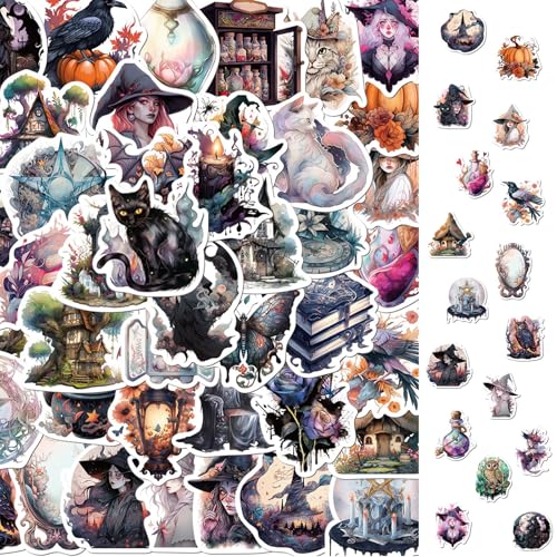 2 x 50 Stück Hexen Aufkleber, Anime Hexe Aufkleber, Witchy Sticker Set, Midnight Goth Vinyl Aufkleber, Cartoon Animation Aufkleber, für Laptop Skateboard Handyhülle Computer Gepäck Wasserflasche 2 x 50 Stück Hexen Aufkleber, Anime Hexe Aufkleber, Witchy Sticker Set, Midnight Goth Vinyl Aufkleber, Cartoon Animation Aufkleber, für Laptop Skateboard Handyhülle Computer Gepäck Wasserflasche von Invasye