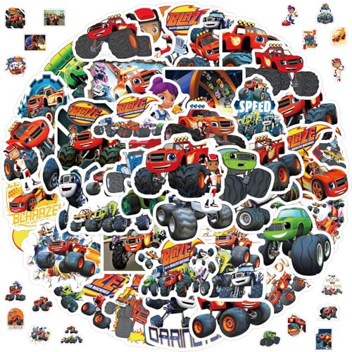 2 x 55 Stück Monster Truck Aufkleber, Blaze Sticker Aufkleber, Cartoon Anime Aufkleber, Wasserdicht Vinyl Aufkleber für Laptop Telefon Wasserflasche Skateboard Koffer Gitarre Auto Fahrrad von Invasye