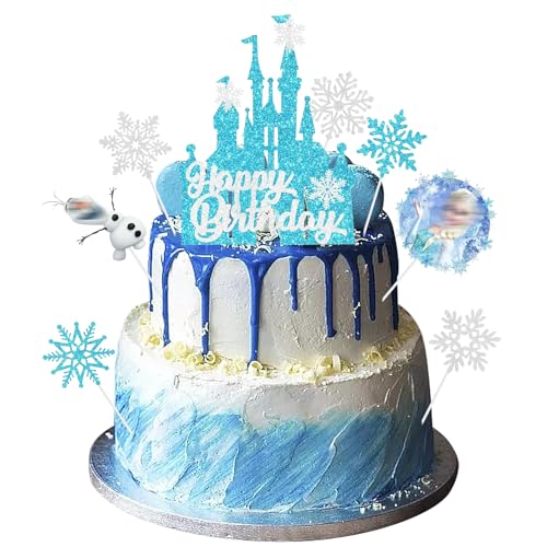 8 Stück Happy Birthday Tortendeko, Frozen Cake Topper, mit Schloss Schneeflocke Konfetti, Mädchen Tortendeko, Kuchen Topper Glitter, Cake Topper Blue für Kinder Geburtstag Party Dekorationen 8 Stück Happy Birthday Tortendeko, Frozen Cake Topper, mit Schloss Schneeflocke Konfetti, Mädchen Tortendeko, Kuchen Topper Glitter, Cake Topper Blue für Kinder Geburtstag Party Dekorationen von Invasye