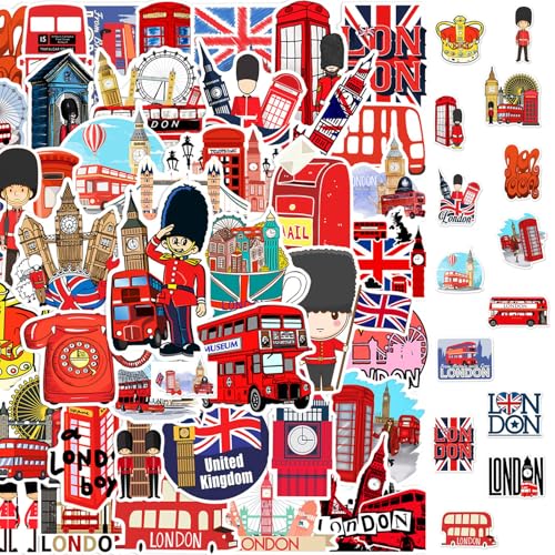 2 x 50 Stücke London Bus Sticker Set, Bus Rot London Vinyl Aufkleber, London-Reise Aufkleber für Skateboards, Koffer, Wasserflaschen, Computer, Fahrräder, Gitarre, Helm Deko von Invasye