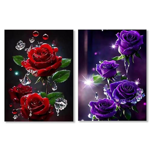 Diamond Painting Erwachsene, 5D Rose Diamant Malerei Set, DIY Diamonds Paint Bilder, Roses Diamonds Painting Arts Craft für Haus, Wand und Eingang Dekoration, 40 x 30 cm von Invasye