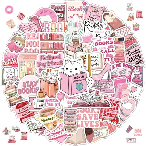 Leseaufkleber, Rosa Lesen Aufkleber 2 x 50 Stück, Rosa Lesen Aufkleber Sticker Set, Wasserdicht Cartoon Reading Stickers, für Scrapbook Skateboard, Snowboard, Frauen, Mädchen, Buchliebhaber von Invasye