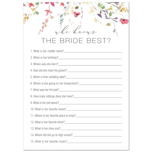 InvitationHouse 24 Wildflower Floral Bridal Shower Games (Who Knows Bride Best) von InvitationHouse