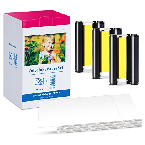 Ersatz Canon Selphy CP1500 Fotopapier und Kartusche, für Canon CP1300 CP1500 CP1200 CP1000 CP910 CP900 CP780 Fotodrucker, KP-108IN 3xKP-36IP 108 Blatt Foto Papier (100 x 148mm) + 3 Kartusche von Invoker