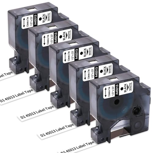 Invoker Kompatibel mit Dymo D1 Etikettenband 45013 S0720530 12mm x 7m für LabelManager 160 210D 280 360D 420P PnP 500TS,45013 45113 A45013 Schwarz auf Weiß Schriftbänder von Invoker