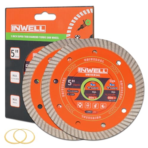 INWELL 12,7 cm superdünnes Diamantsägeblatt, Turbowellenfelge, heißgepresste Fliesenschneiderscheibe für Porzellan, Marmor, Granit, Beton und Ziegel, 7/8 Zoll Dorn (2er-Pack) von Inwell