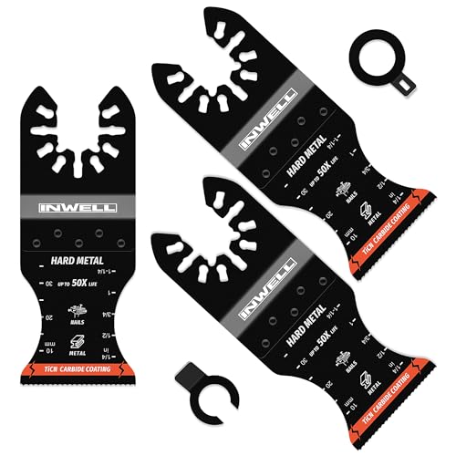 INWELL TiCN Oszillierende Hartmetall-Sägeblätter, robuste, stromlinienförmige Klingen zum Schneiden von Hartmetall, Schrauben, Nägeln, Bolzen, kompatibel mit DeWalt, Milwaukee, Makita, Ryobi, Bosch von Inwell
