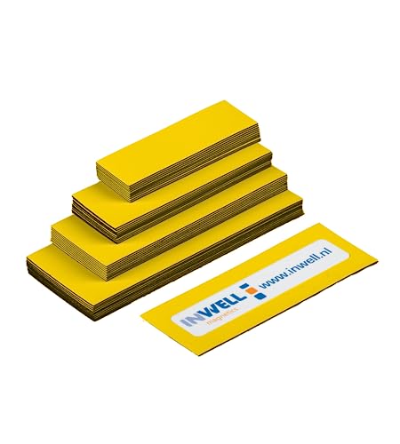 Inwell - Magnetetiketten in Farbe Gelb | 20 mm | Länge 60 mm | 100 Stück | Magnetische Etiketten | Magnetisches Band | Magneten beschriftbar | Magnetstreifen beschreibbar von Inwell