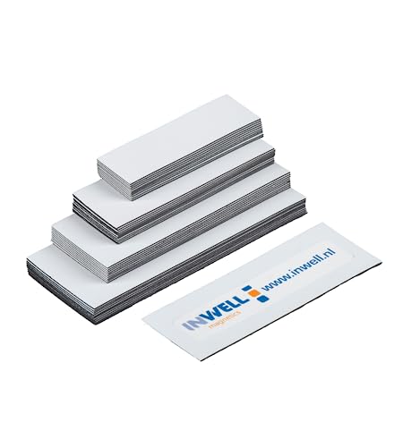 Inwell - Magnetetiketten in Farbe Weiß | 20 mm | Länge 60 mm | 100 Stück | Magnetische Etiketten | Magnetisches Band | Magneten beschriftbar | Magnetstreifen beschreibbar von Inwell