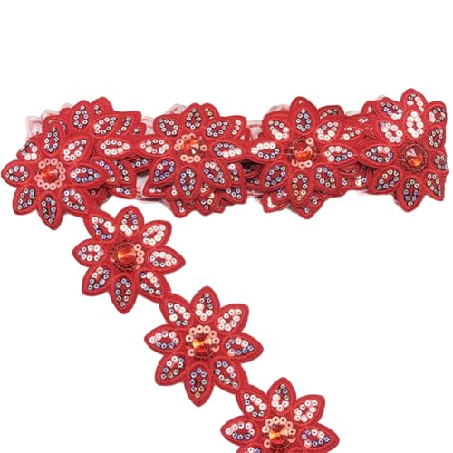 Inzegao 4,4 Meter Pailletten-Blumenspitzenband mit Strasssteinen, 7,5 cm Bügelspitze, Zubehör für Kleider, Heimdekoration, Party Inzegao 4,4 Meter Pailletten-Blumenspitzenband mit Strasssteinen, 7,5 cm Bügelspitze, Zubehör für Kleider, Heimdekoration, Party von Inzegao
