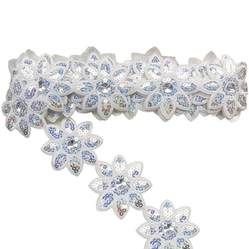 Inzegao 4,4 Meter Pailletten-Blumenspitzenband mit Strasssteinen, 7,5 cm Bügelspitze, Zubehör für Kleider, Heimdekoration, Party Inzegao 4,4 Meter Pailletten-Blumenspitzenband mit Strasssteinen, 7,5 cm Bügelspitze, Zubehör für Kleider, Heimdekoration, Party von Inzegao