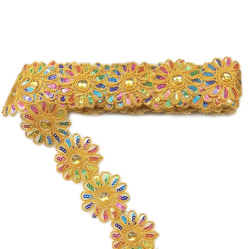 Inzegao 4,5 Meter bunte Blumenspitze, 6 cm Pailletten-Spitze zum Aufbügeln, zum Dekorieren von Kleidung, Vorhängen, Zuhause, handgefertigtes Nähen von Inzegao