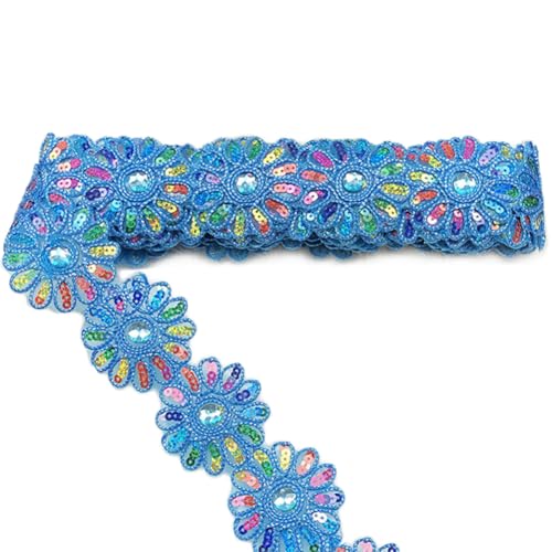 Inzegao 4,5 Meter bunte Blumenspitze, 6 cm Pailletten-Spitze zum Aufbügeln, zum Dekorieren von Kleidung, Vorhängen, Zuhause, handgefertigtes Nähen von Inzegao
