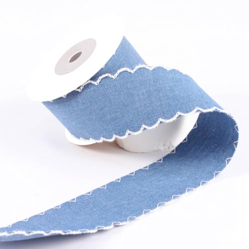 Inzegao 9,1 m x 4,9 cm Denim-Band mit weißen gewellten Nähten, DIY-Schleife, Zubehör, Basteln, Geschenkverpackung, Hut-Dekor von Inzegao