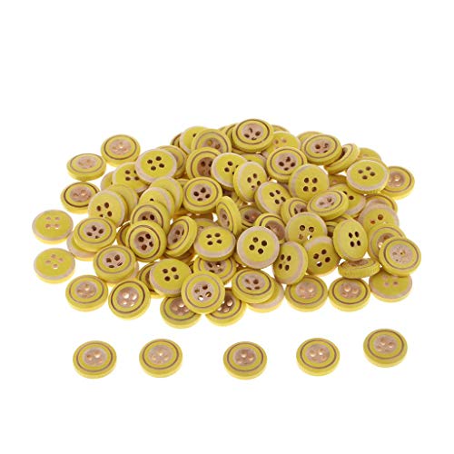Inzopo 100 runde Holzknöpfe mit 4 Löchern, 15 mm, für Kartenherstellung, Nähzubehör – gelb, 1,5 cm von Inzopo