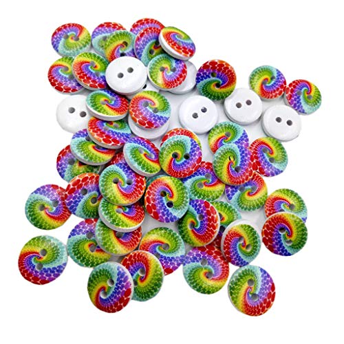 Inzopo 50 Stück Holzknöpfe mit 2 Löchern, rund, Regenbogen-Knöpfe für DIY Nähen Scrapbooking – mehrfarbig, 25 mm 25 mm von Inzopo