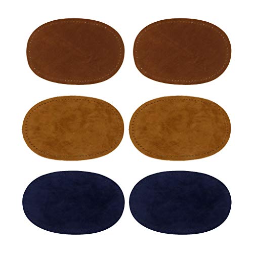 Inzopo Ovale Ellenbogen-/Knie-Patches aus Wildleder, zum Aufnähen, für Pullover, Reparatur, Handwerk, Braun, Hellblau, 3 Paar von Inzopo