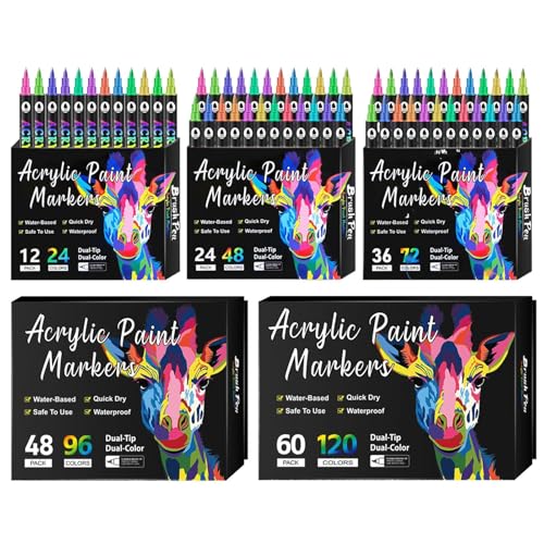 Acrylic Paint Markers, Double Tip Art Pens, Permanent Ink Pens, Quick Drying Fade Resistant for Crafts, Drawing, Rock Painting, Artists and Hobby Projects, 6.49x0.35 Inches Acrylic Paint Markers, Double Tip Art Pens, Permanent Ink Pens, Quick Drying Fade Resistant for Crafts, Drawing, Rock Painting, Artists and Hobby Projects, 6.49x0.35 Inches von Iouyjiu