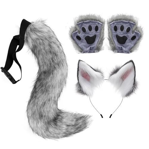 Iouyjiu Kostüm Set für Damen | Realistisches Wolfsschwanz-Set, Clip-Ohren und Handschuhe für Mädchen, Kostüm-Zubehör, Cosplay, Halloween, leicht zu tragen, für Karneval, Anime, Cosplay-Party und Iouyjiu Kostüm Set für Damen | Realistisches Wolfsschwanz-Set, Clip-Ohren und Handschuhe für Mädchen, Kostüm-Zubehör, Cosplay, Halloween, leicht zu tragen, für Karneval, Anime, Cosplay-Party und von Iouyjiu